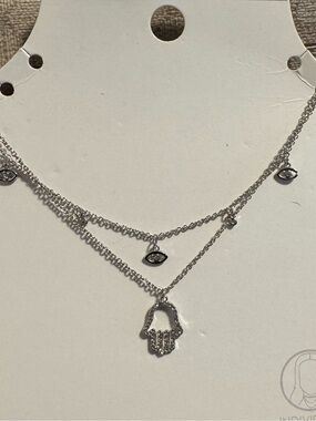 Forever 21 Silver Hamsa & Evil Eye Layered Necklace Set